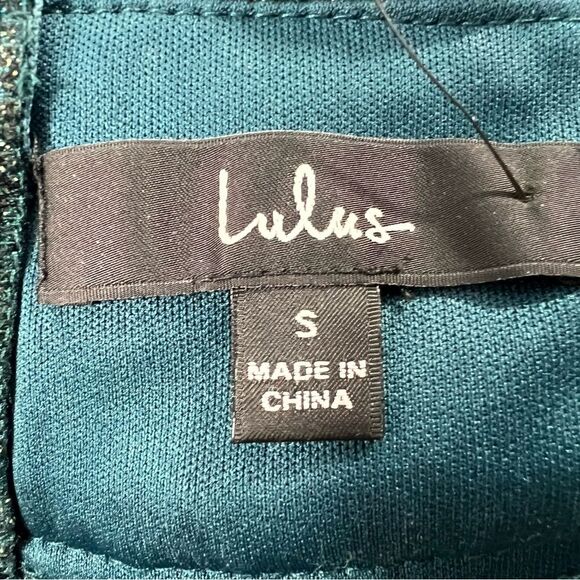 New Lulu’s Ailey Gold Teal Blue Skater Dress Small Party Cocktail - Picture 5 of 16